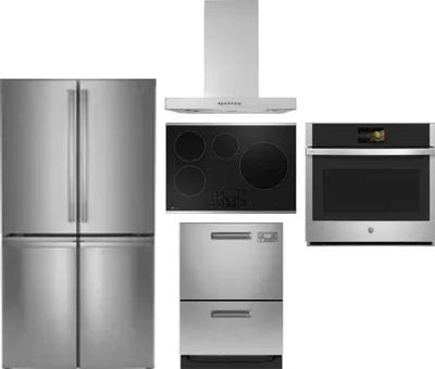 5 Piece Package Includes Refrigerator, Cooktop, Wall Oven, Hood And Dishwasher